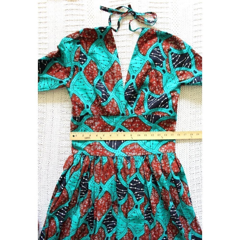 Handmade African multicolor Prairie Maxi dress M Tall Long sleeve zip up Tribal - Picture 4 of 13
